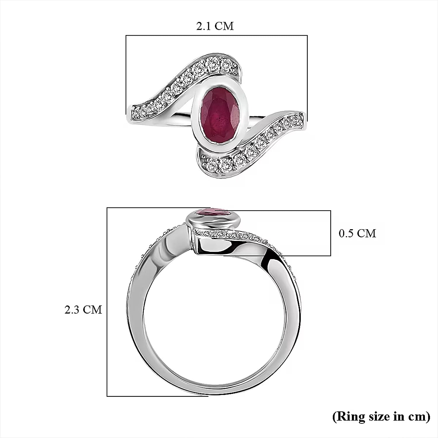 1.48 Ct African Ruby and Cambodian Zircon Bypass Ring in Sterling Silver with Platinum Plated 8851824 6