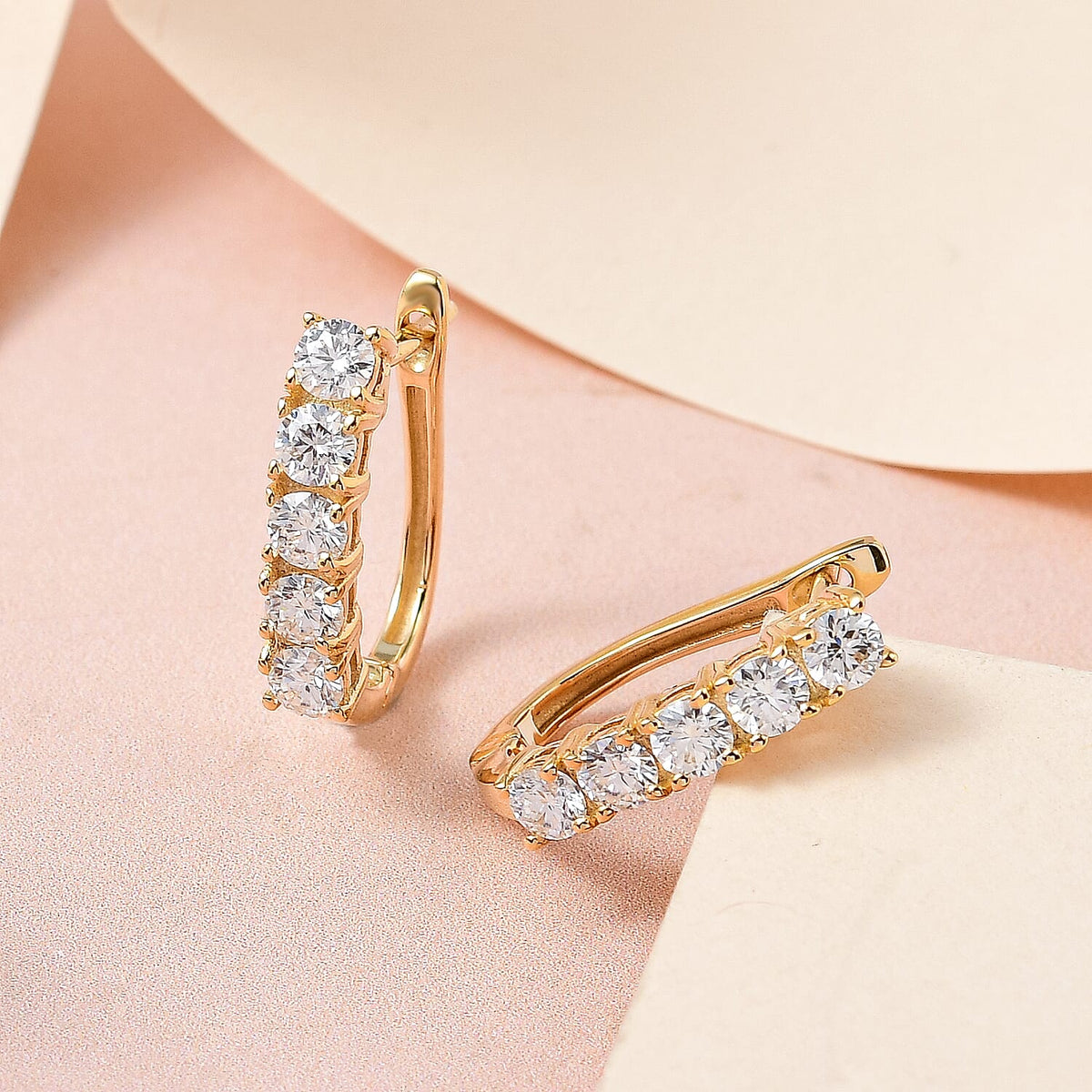 Moissanite April Birthstone Hoop Earrings in Sterling Silver with 18K Vermeil Yellow Gold 8857928 2