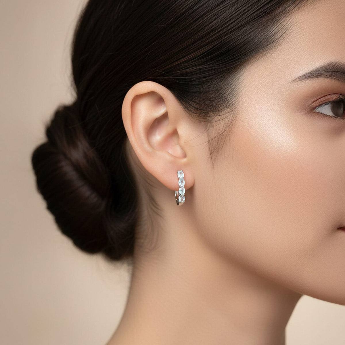 Moissanite April Birthstone Hoop Earrings in Sterling Silver with Platinum Plated 8857929 3