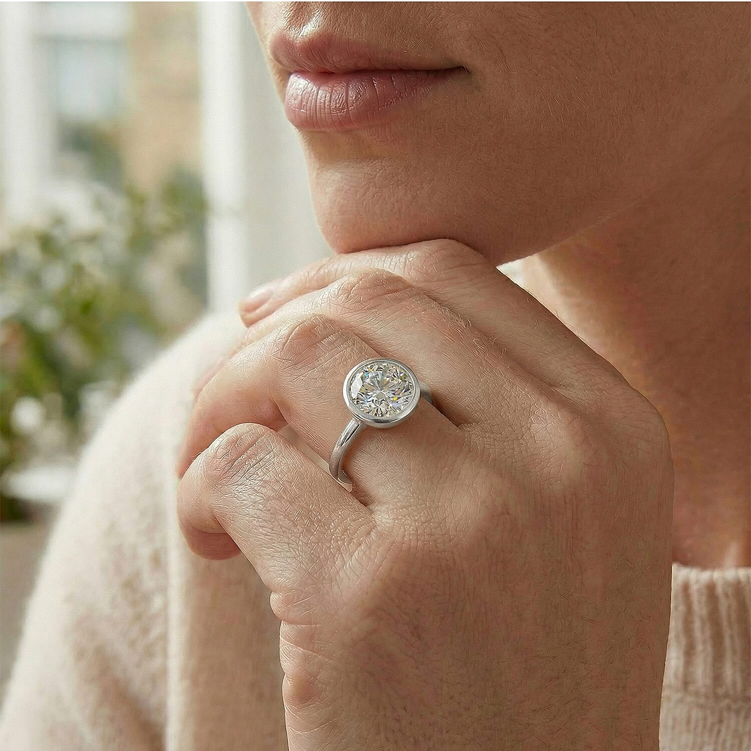 Moissanite Solitaire Ring in Sterling Silver with Platinum Plating 8858896 2