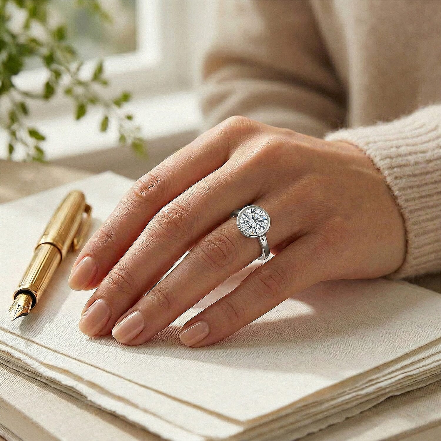 Moissanite Solitaire Ring in Sterling Silver with Platinum Plating 8858896 7