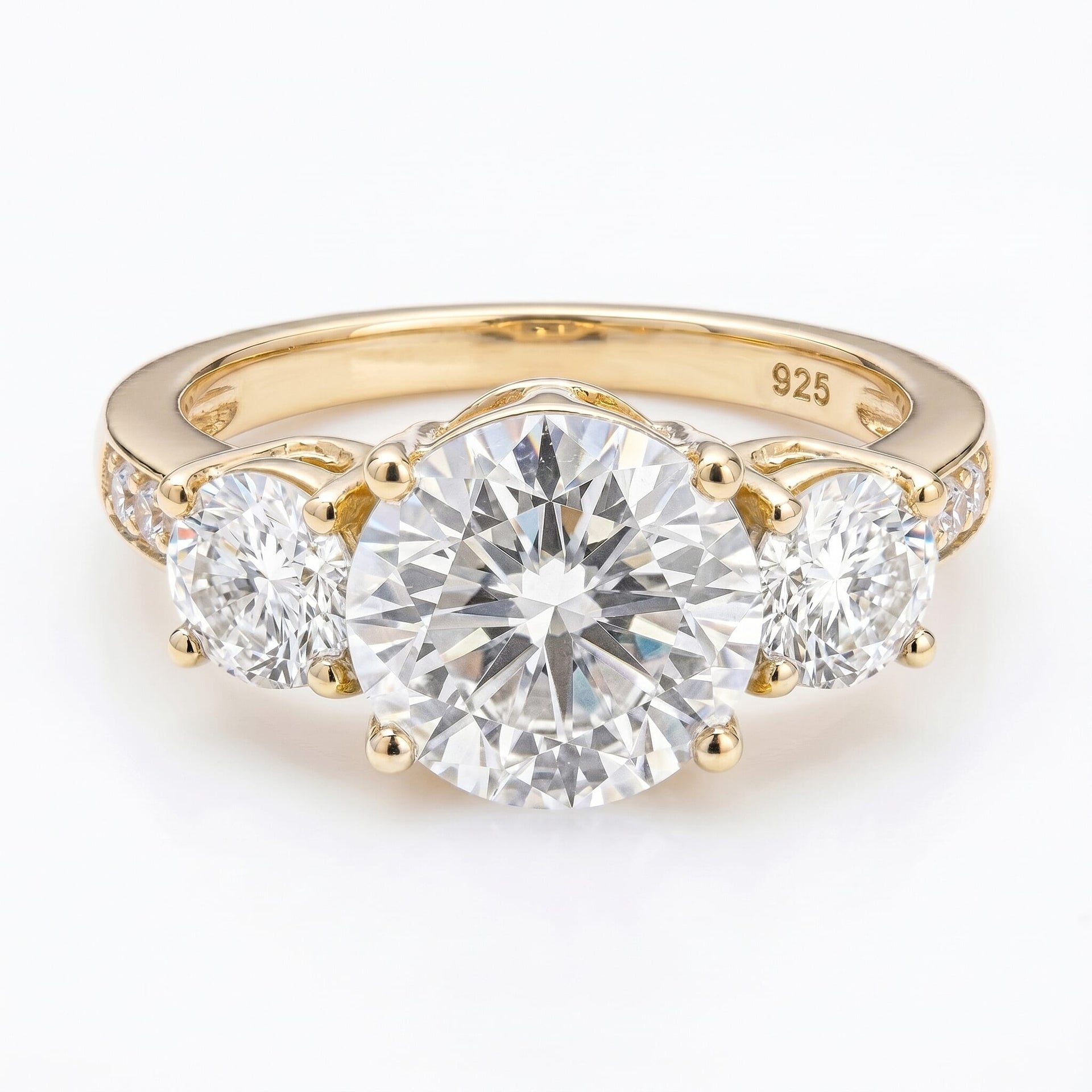 Moissanite Trilogy Ring in 18K Vermeil Yellow Gold Over Sterling Silver 3.39 Ct 8860105 0