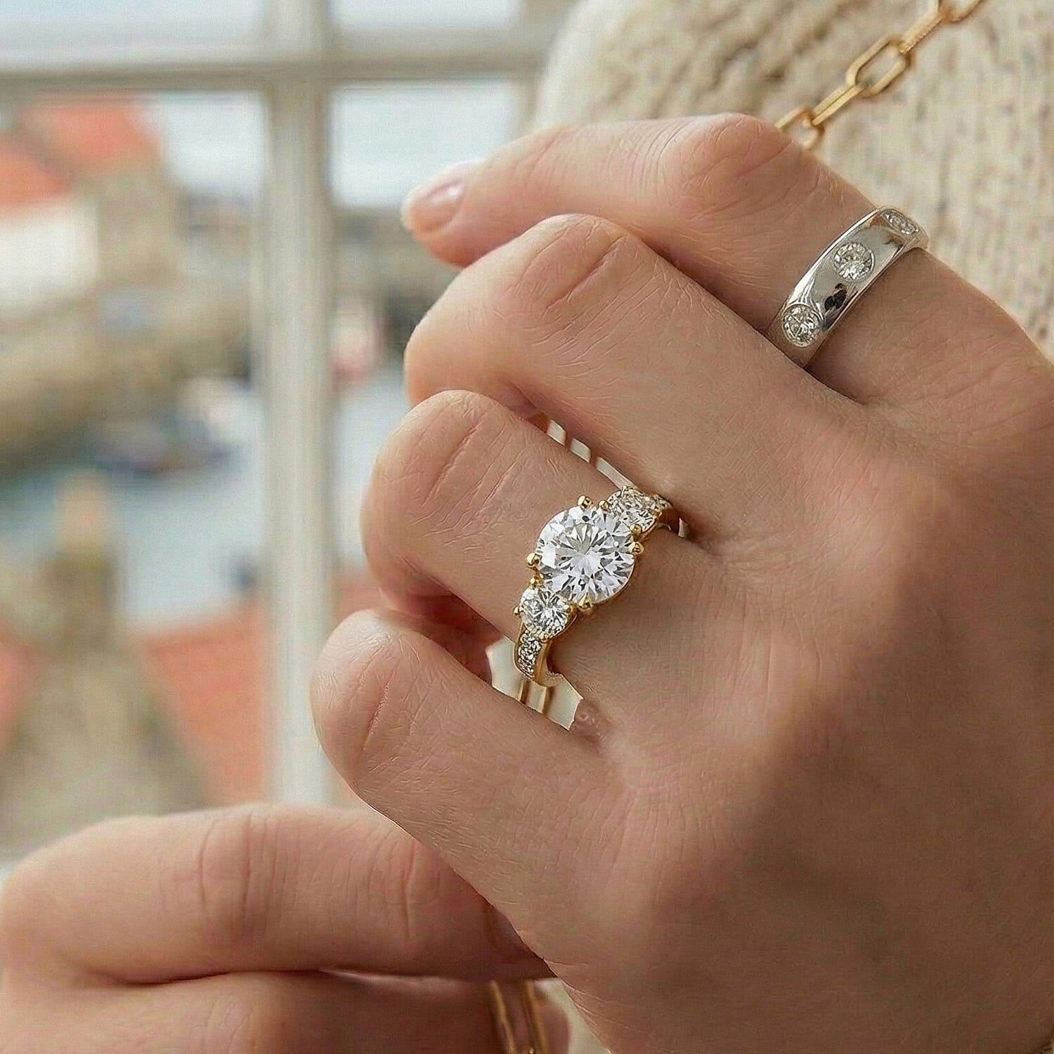 Moissanite Trilogy Ring in 18K Vermeil Yellow Gold Over Sterling Silver 3.39 Ct 8860105 3