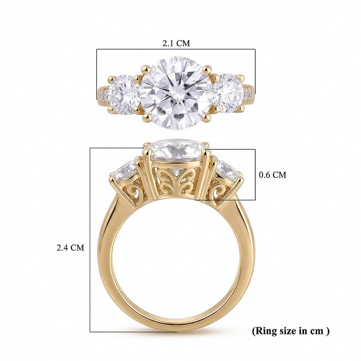 Moissanite Trilogy Ring in 18K Vermeil Yellow Gold Over Sterling Silver 3.39 Ct 8860105 6