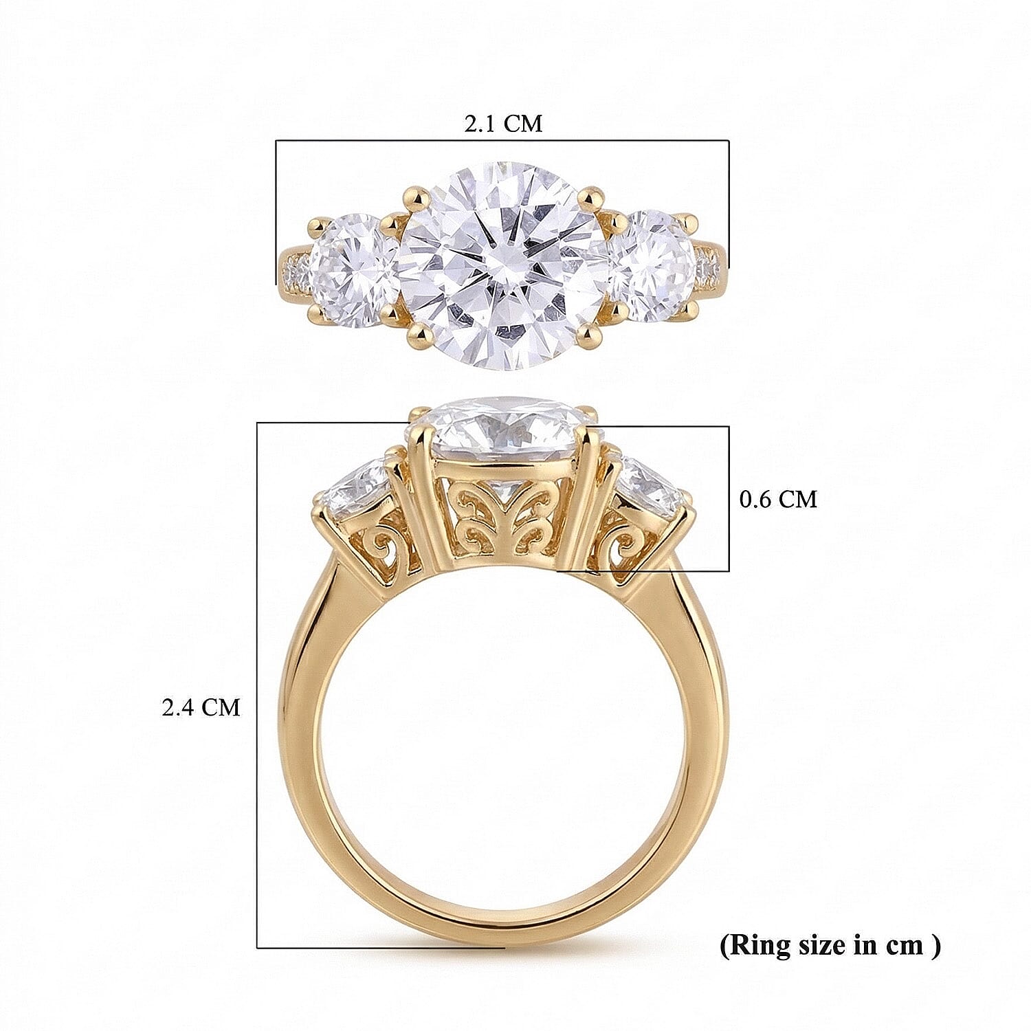 Moissanite Trilogy Ring in 18K Vermeil Yellow Gold Over Sterling Silver 3.39 Ct 8860105 6