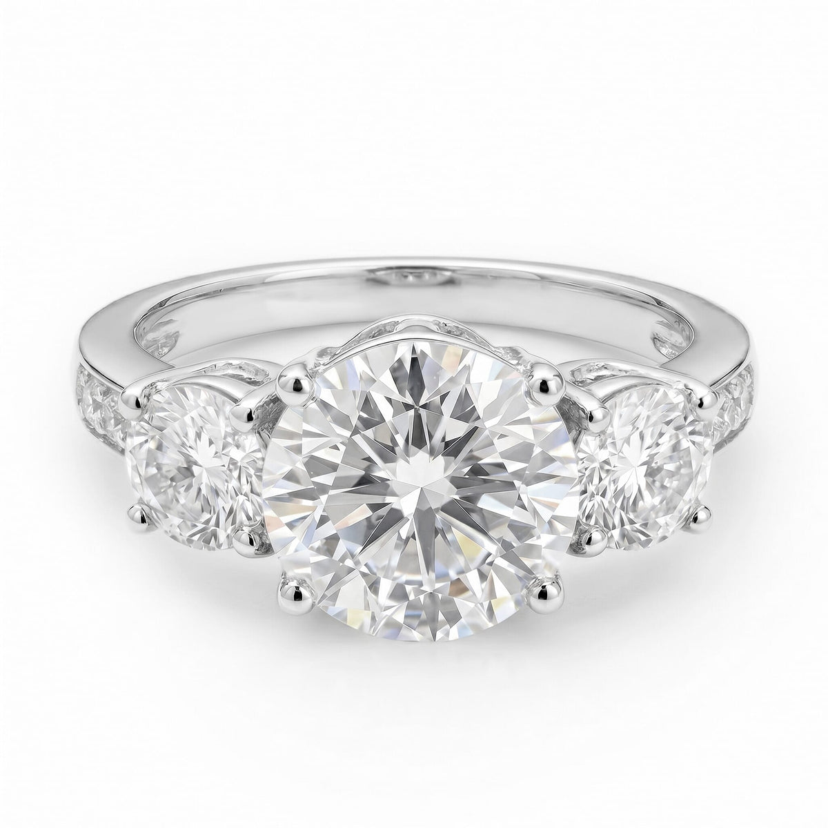 Moissanite Trilogy Ring in PIatinum Overlay Sterling Silver 3.39 Ct 8860117 0