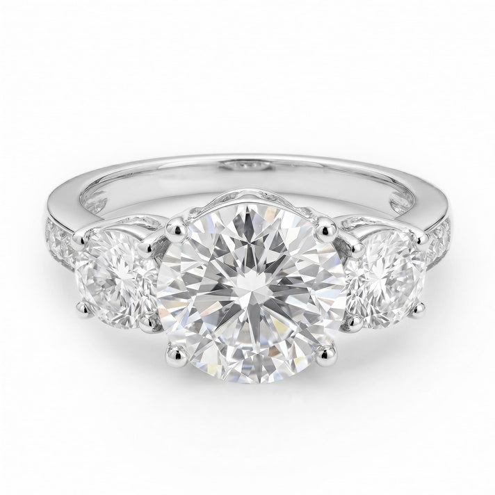 Moissanite Trilogy Ring in PIatinum Overlay Sterling Silver 3.39 Ct 8860117 1