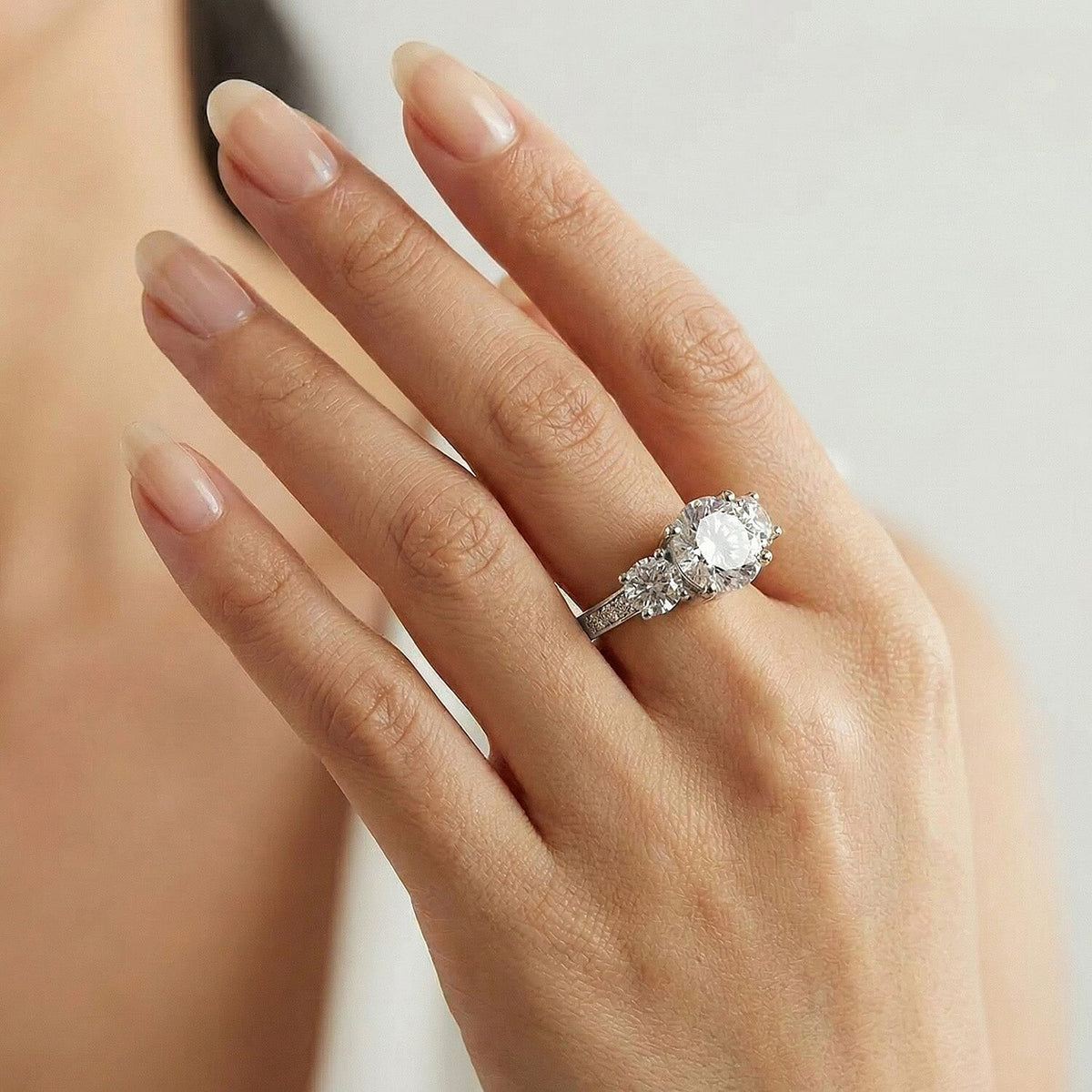 Moissanite Trilogy Ring in PIatinum Overlay Sterling Silver 3.39 Ct 8860117 2