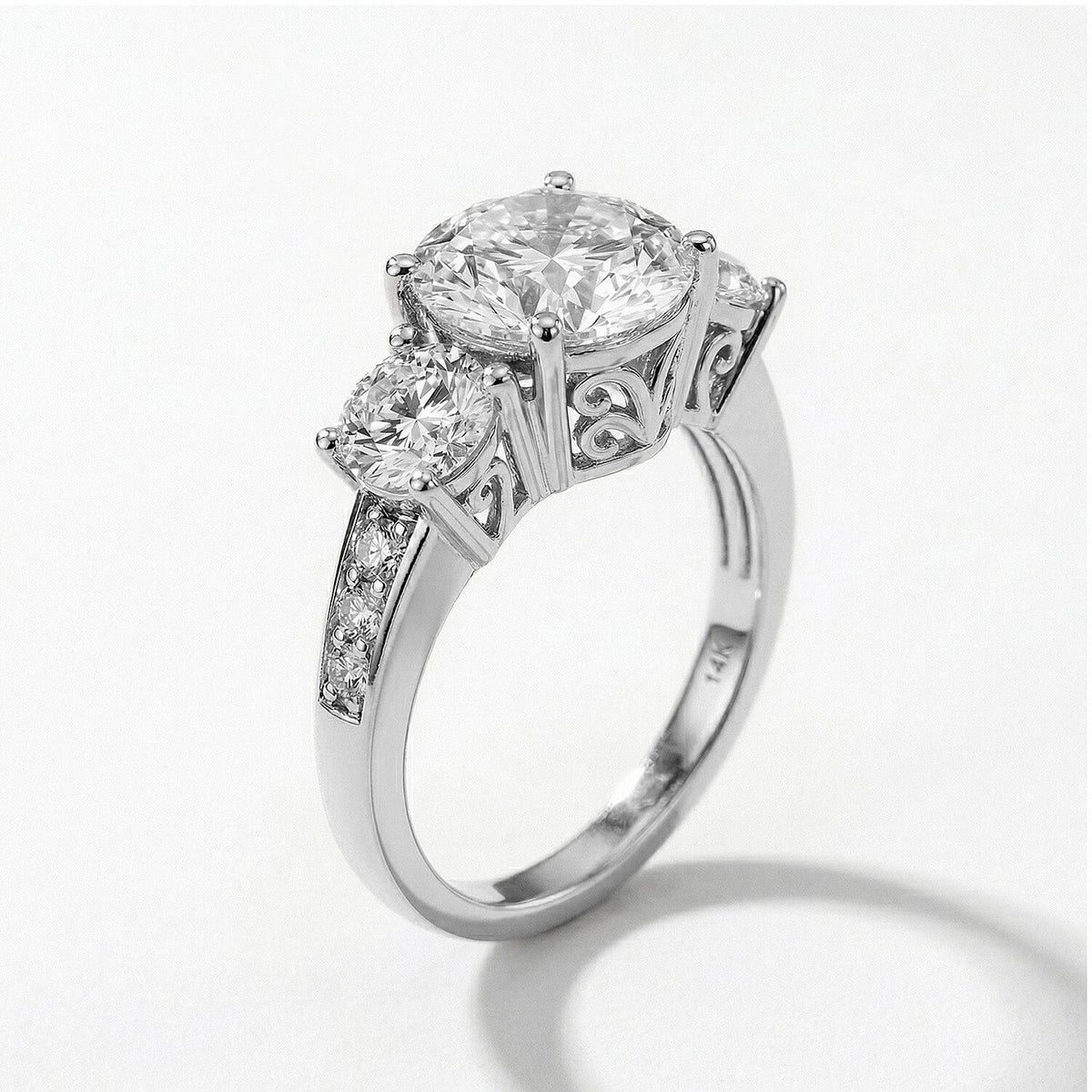 Moissanite Trilogy Ring in PIatinum Overlay Sterling Silver 3.39 Ct 8860117 5