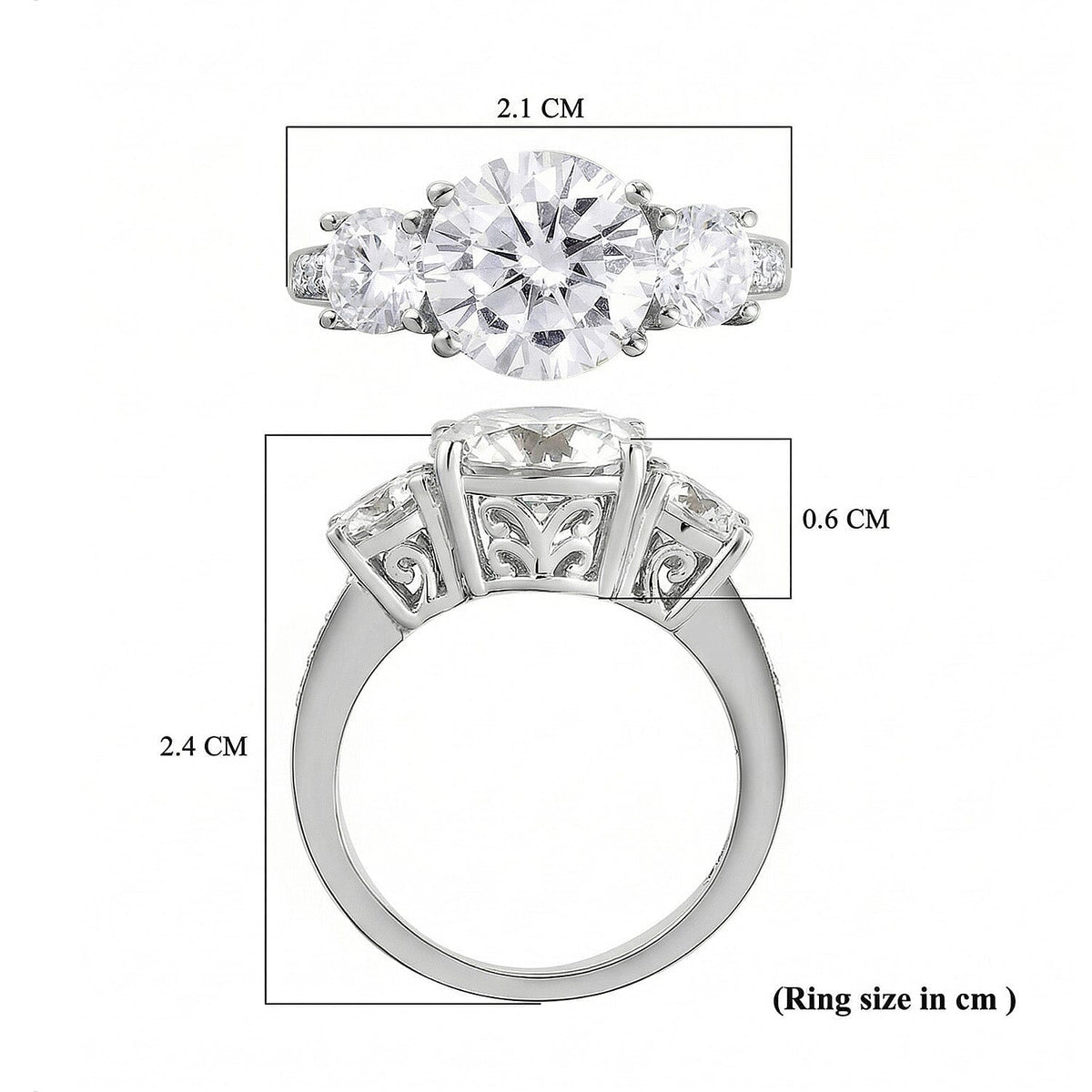 Moissanite Trilogy Ring in PIatinum Overlay Sterling Silver 3.39 Ct 8860117 6