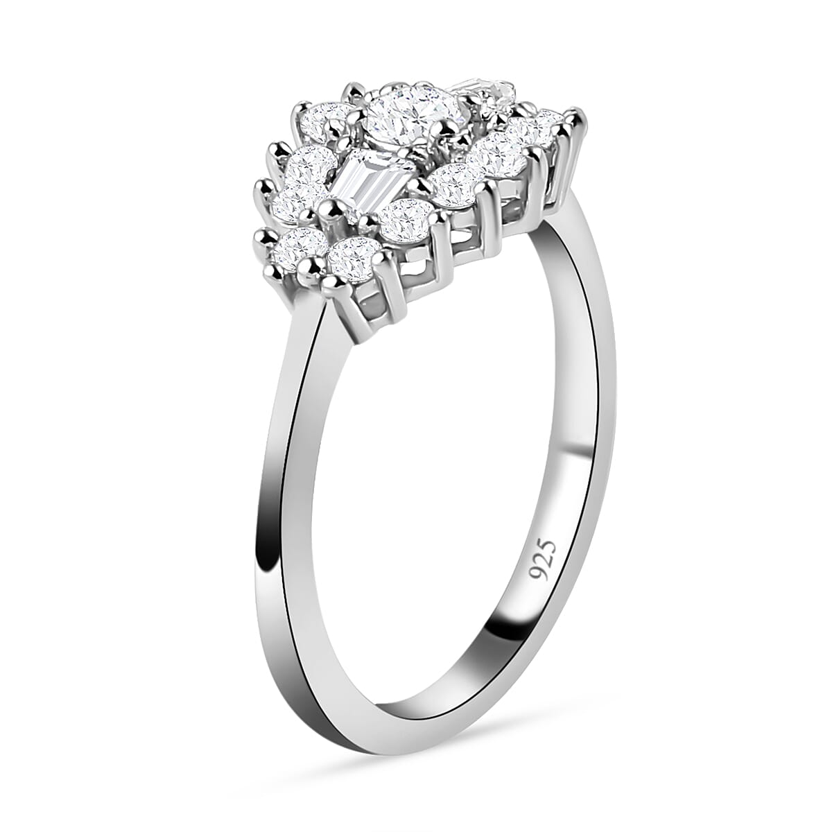 Moissanite Boat Ring in Sterling Silver with Platinum Plating 8899555 5