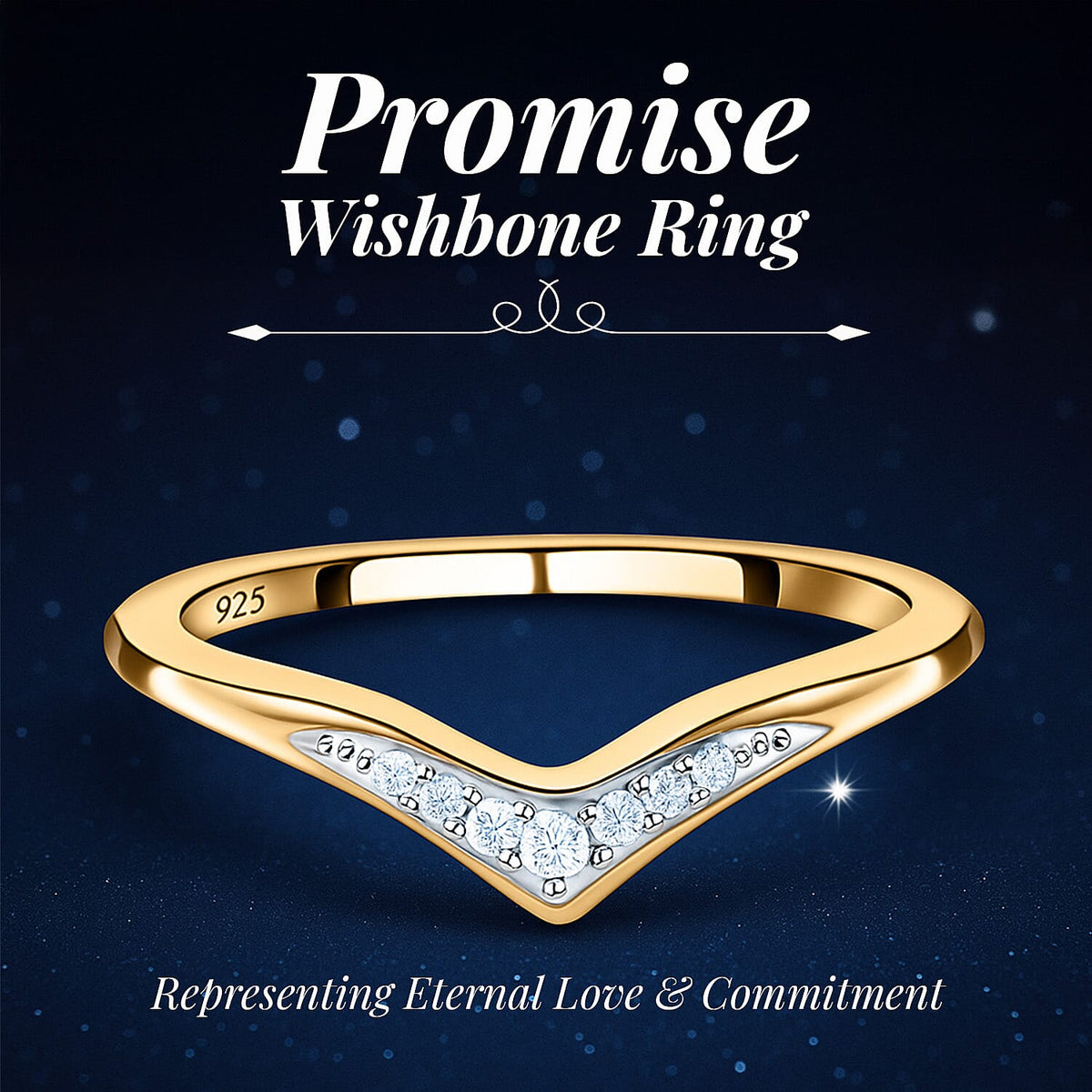 Diamond Wishbone Ring in Sterling Silver with 18K Vermeil Yellow Gold 8943826 2