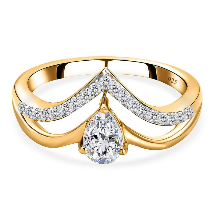 Moissanite Wishbone Ring in Sterling Silver with 18K Vermeil Yellow Gold 8944066 1