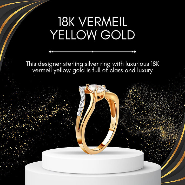 Moissanite Wishbone Ring in Sterling Silver with 18K Vermeil Yellow Gold 8944066 2