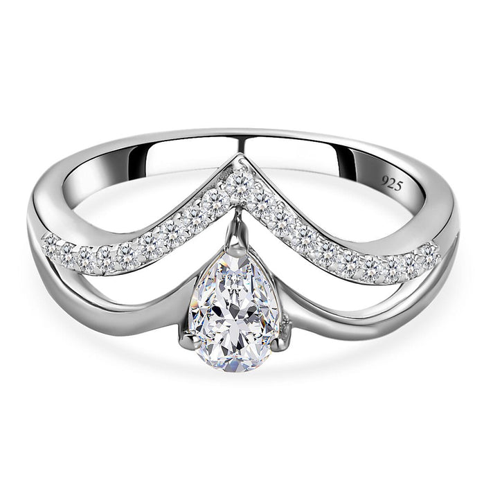 Moissanite Wishbone Ring in Sterling Silver with Platinum Plated 8944229 1