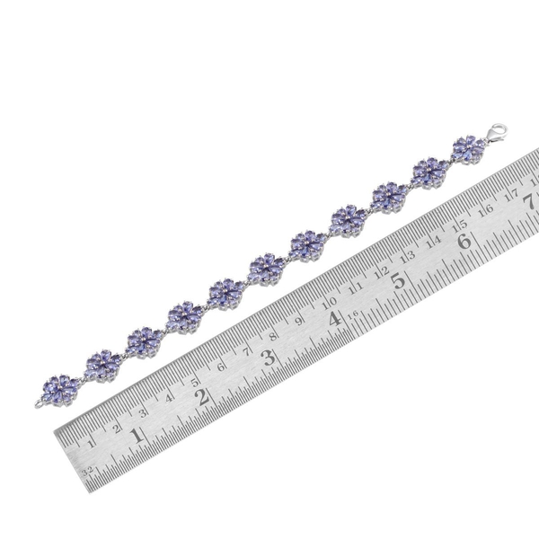 AA Tanzanite (Pear) Bracelet in Platinum Overlay Sterling Silver (Size 7) 11.250 Ct.