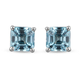 Ratanakiri Blue Zircon Asscher Cut Stud Earrings (with Push Back) in Platinum Overlay Sterling Silve