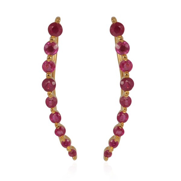 AAA Ruby (Rnd) Climber Earrings in 14K Yellow Gold Overlay Sterling Silver 1.250 Ct.