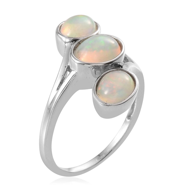 Ethiopian Welo Opal (Ovl) 3 Stone Ring in Platinum Overlay Sterling Silver 2.250 Ct.