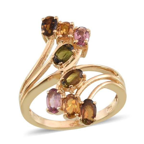 Rainbow Tourmaline (Ovl) Crossover Ring in 14K Gold Overlay Sterling Silver 1.750 Ct.