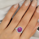 AIG Certified Natural Pink Sapphire and Natural Cambodian Zircon Halo Ring in Rhodium Overlay Sterling Silver 8.17 Ct.