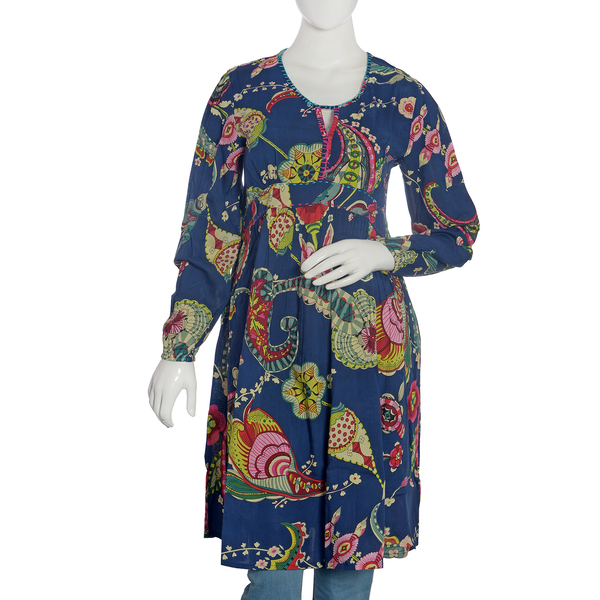 Navy Blue and Multi Colour Floral Pattern Embellished Dress (Size M 97.7x49.5 Cm)