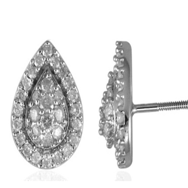9K W Gold SGL Certified Diamond (Rnd) (I3 / G-H) Stud Earrings (with Screw Back) 0.500 Ct.