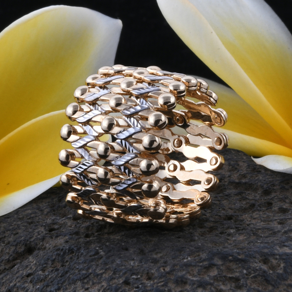 Very Limited Now- Royal Bali Collection 9K Yellow and White Gold Concertina Ring, Gold wt 7.69 Gms.  Free Size