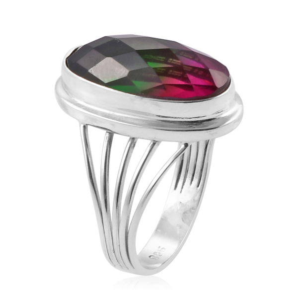 Royal Bali Collection Tourmaline Colour Quartz (Ovl) Ring in Sterling Silver 10.880 Ct. Silver wt 4.72 Gms.