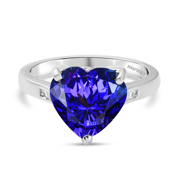 RHAPSODY 950 Platinum AAAA Tanzanite and Diamond (VS-E-F) Heart  Ring 5.280 Ct, Platinum Wt. 5.97 Gm
