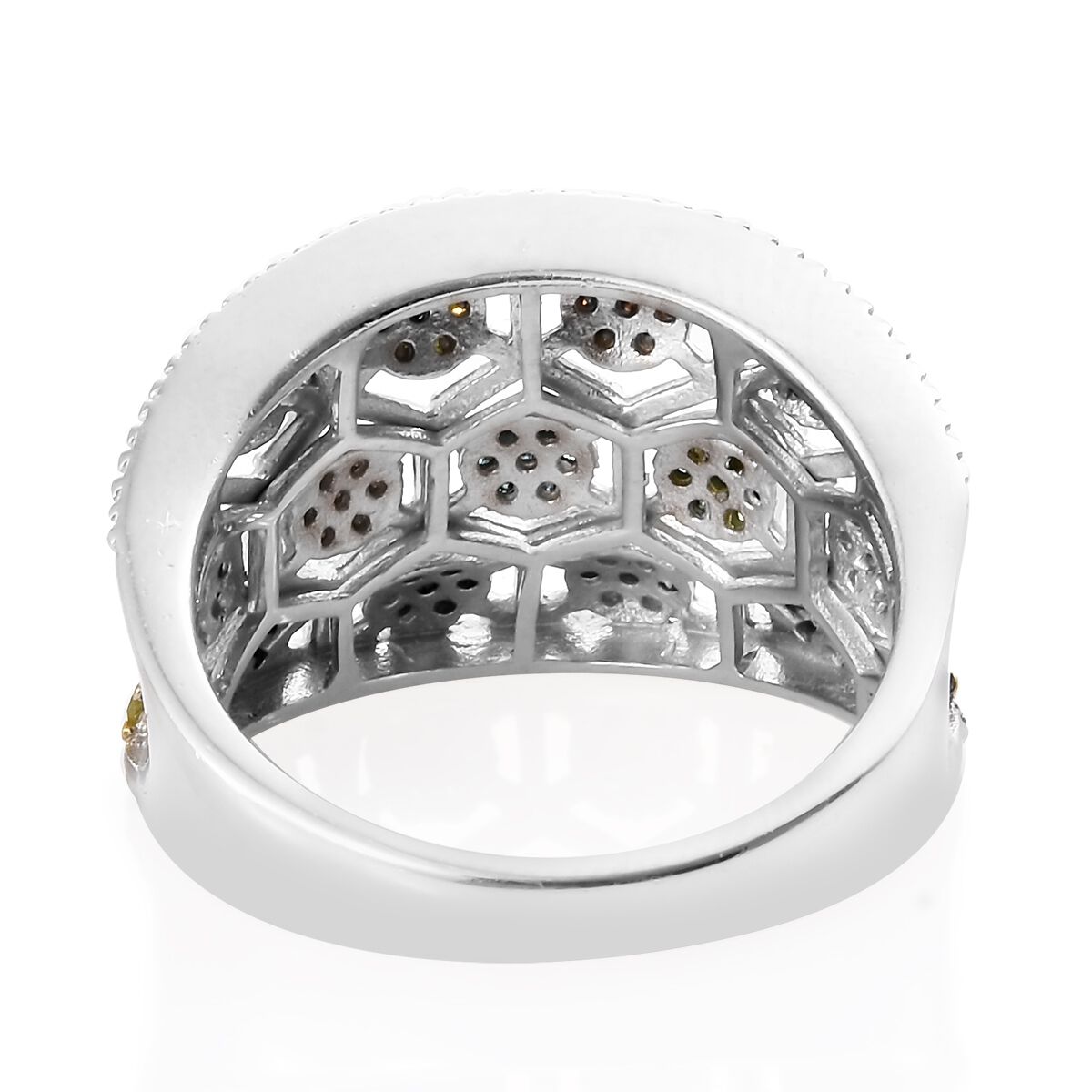 Yellow Diamond (Rnd), Red Diamond, Blue Diamond and Green Diamond Ring in Platinum Overlay Sterling Silver 0.753 Ct. Silver wt 7.94 Gms.