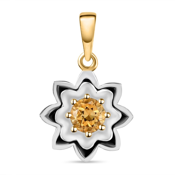 Citrine Floral Pendant in Platinum and Gold Overlay Sterling Silver