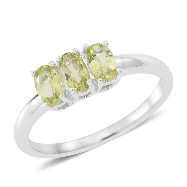 Hebei Peridot (Ovl) Trilogy Ring and Pendant Set in Sterling Silver.