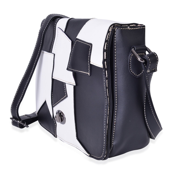 Abstract Art Inspired Black and White Colour Crossbody Bag with Adjustable Shoulder Strap (Size 24X19X7 Cm)