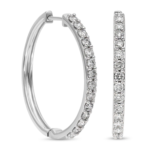 9K White Gold SGL Certified Diamond (Rnd) (I3/G-H) Hoop Earrings (With Clasp Lock) 1.000 Ct, Gold Wt