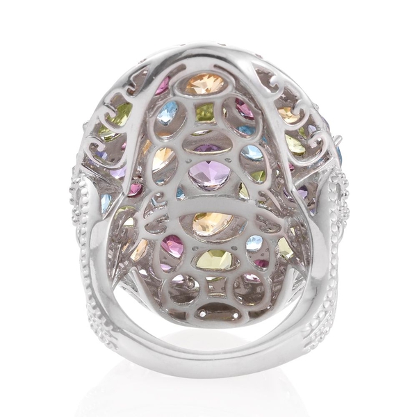 GP Amethyst (Ovl), Electric Swiss Blue Topaz, Hebei Peridot, Citrine and Multi Gem Stone Cluster Ring in Platinum Overlay Sterling Silver 9.245 Ct.