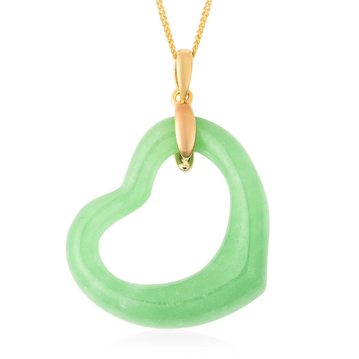 Yellow Gold Plate Green JADE Pendant Love Heart Necklace 310383 