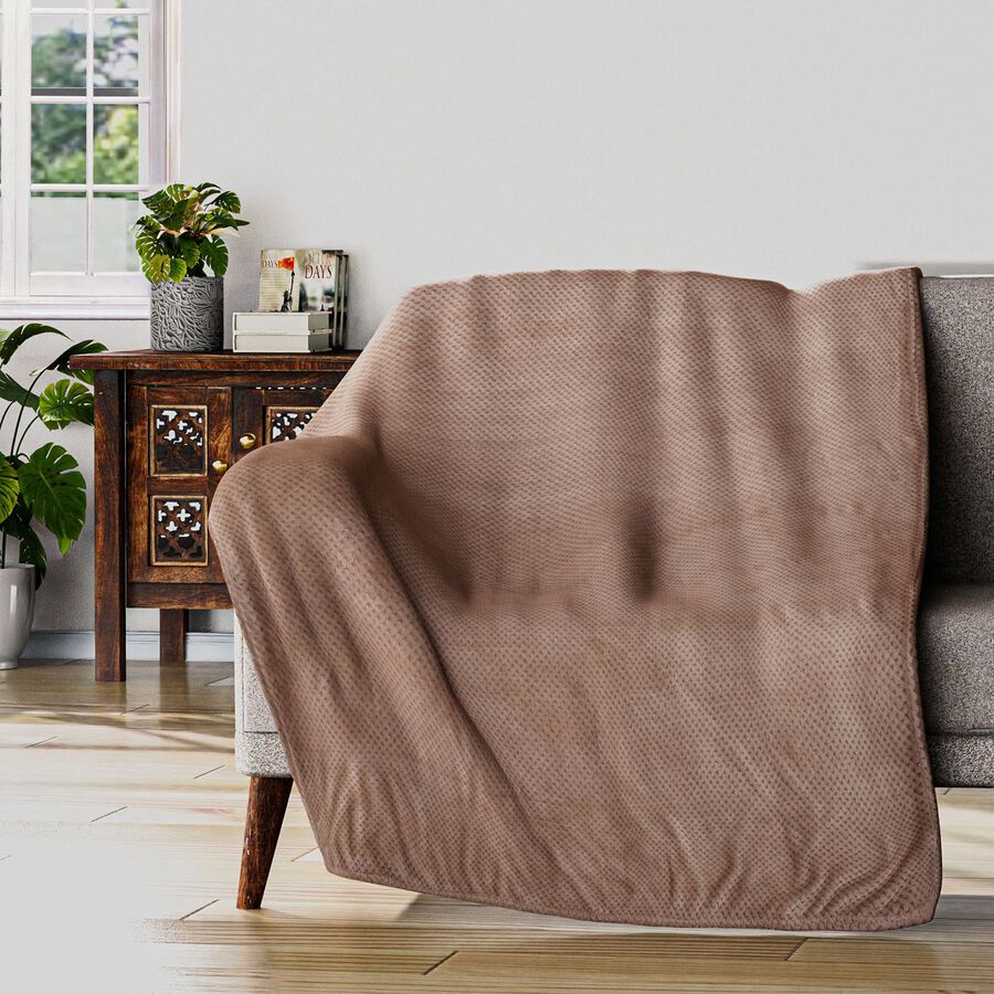 Homesmart Flannel Textured Blanket 260Gsm (Size 210X150 Cm) - Beige