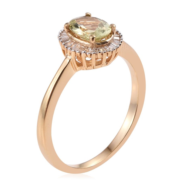 Natural Canary Apatite (Ovl 1.25 Ct), Diamond Ring in 14K Gold Overlay Sterling Silver 1.500 Ct.