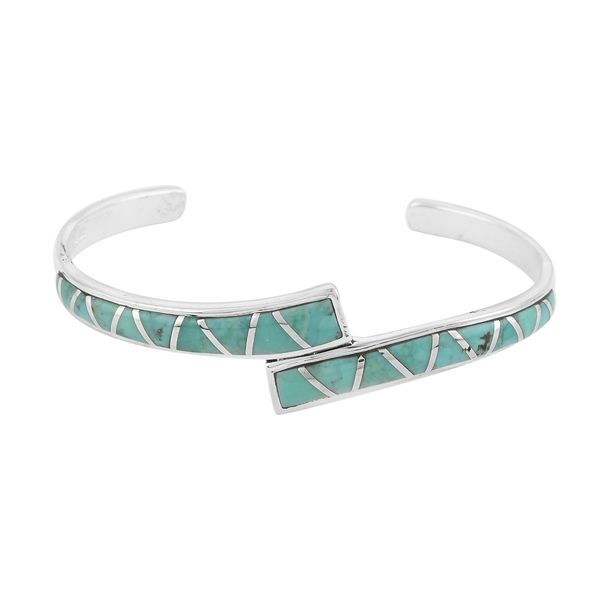 Santa Fe Collection - Turquoise Cuff Bangle  (Size 6 - 7in) in Sterling Silver Silver