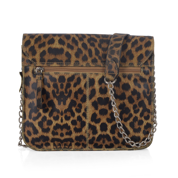 Close Out Deal Super Chic Leopard Print 100% Genuine Leather Handbag (Size 25x25 x8.5 Cm)