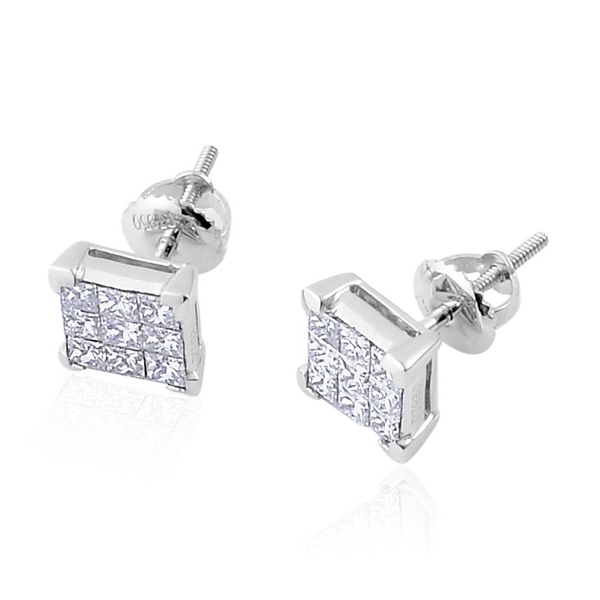 RHAPSODY 950 Platinum 1 Carat Diamond Invisible Set Stud Earrings IGI Certified VS-VS F with Screw Back.