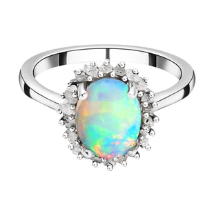 Ethiopian Welo Opal and Diamond Ring in Platinum Overlay Sterling Silver 1.39 Ct.
