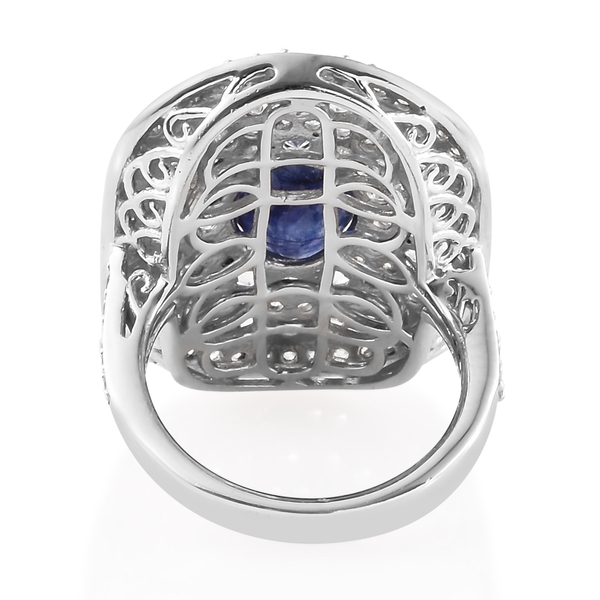 Cocktail Collection-Masoala Sapphire (Ovl 4.00 Ct), Natural Cambodian Zircon Ring in Platinum Overlay Sterling Silver 8.500 Ct