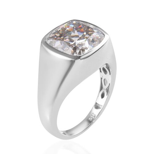 J Francis Made with SWAROVSKI ZIRCONIA Solitaire Mens Ring Platinum Plated Sterling Silver
