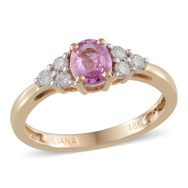 ILIANA 18K Yellow Gold Pink Sapphire (Ovl 0.75 Ct), Diamond (SI/G-H) Ring 1.000 Ct.