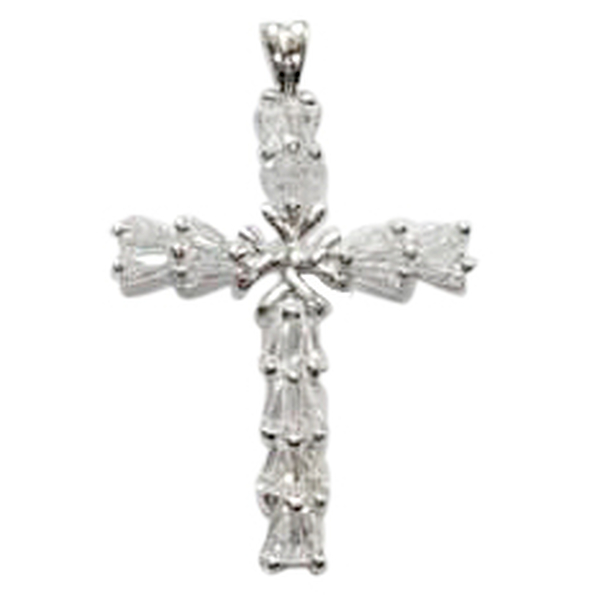 (Option 2) ELANZA AAA Simulated Diamond (Bgt) Cross Pendant in Rhodium Plated Sterling Silver