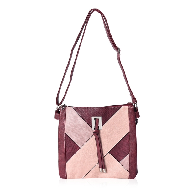 Geometric Pattern Tote Bag with Three Compartments, Adjustable Shoulder Strap and Zipper Closure (Si