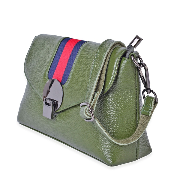 Genuine Leather Green Colour Crossbody Bag with Adjustable and Removable Shoulder Strap (Size 26X17.5X7.5 Cm)