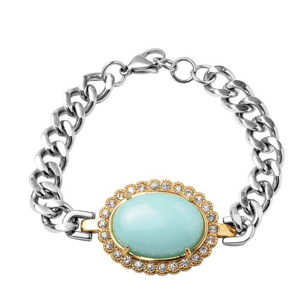 Amazonite and White Austrian Crystal Bracelet (Size - 8.0 Inch With Extender) Lobster Clasp in Stain